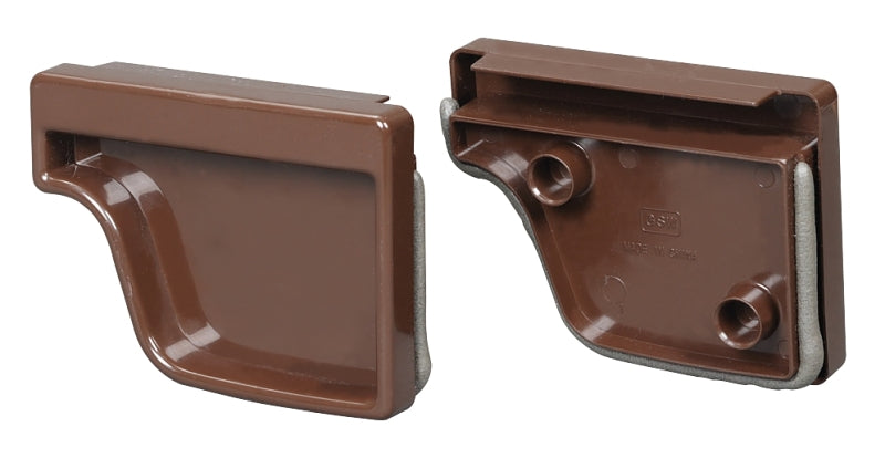 Amerimax M1611 End Cap Set, 4-5/8 in L, 5 in W, Vinyl, Brown, For: 5 in K-Style Gutters