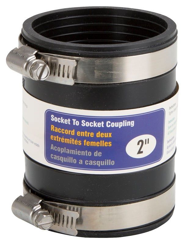 ProSource KJ-019 Coupling, 2 in, Socket to Socket Coupling, PVC, Black