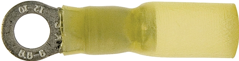 Calterm 65723 Heat-Shrink Ring Terminal, 300 V, 12 to 10 AWG Wire, Copper Contact, Yellow