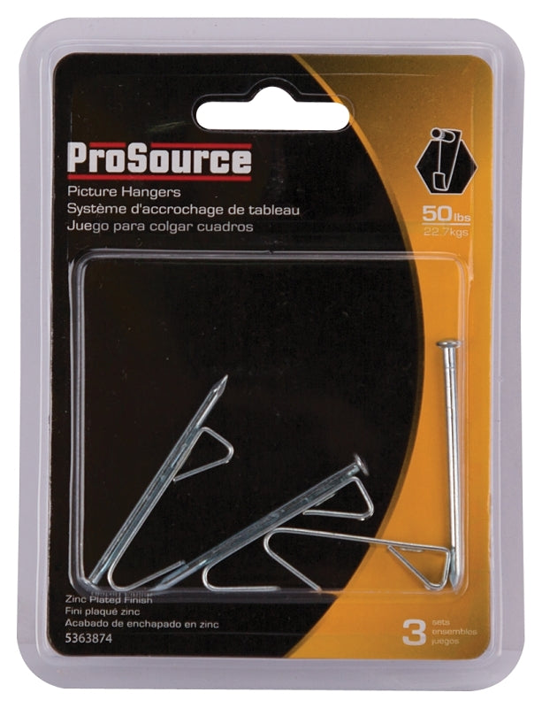 ProSource PH-121050-PS Picture Hanger, 50 lb, Steel, Zinc, Zinc, Nail-In Mounting