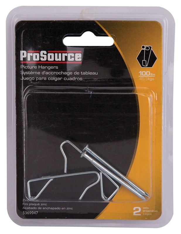 ProSource PH-121100-PS Picture Hanger, 100 lb, Steel, Zinc, Zinc, Nail-In Mounting