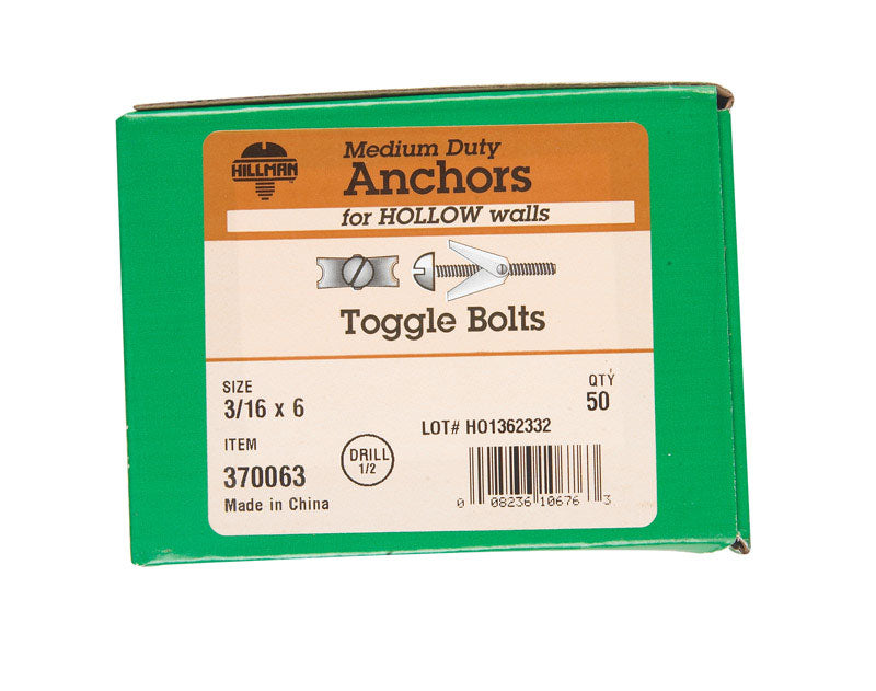 HILLMAN 3/16 in. D X 6 in. L Round Steel Toggle Bolt 50 pk