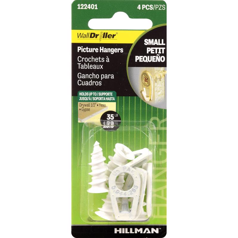 HILLMAN WallDriller White Drywall Picture Hanger 35 lb 4 pk, Pack of 10