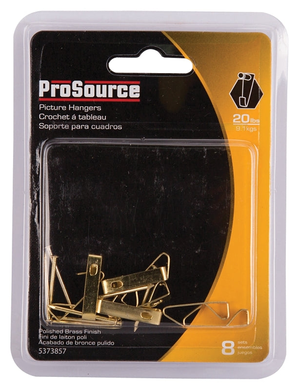 ProSource PH-122308-PS Picture Hanger, 20 lb, Steel, Polished Brass, Brass, Nail-In Mounting
