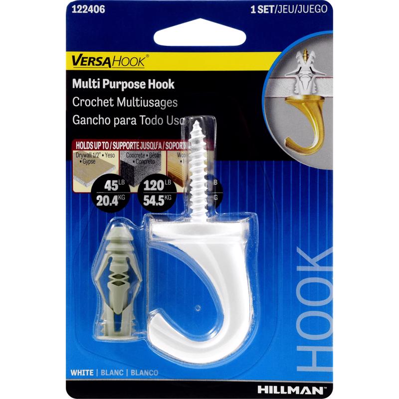 HILLMAN Large White Steel 0.95 in. L Ceiling Hook 75 lb 1 pk, Pack of 5