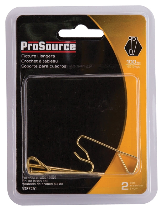 ProSource PH-122310-PS Picture Hanger, 100 lb, Steel, Polished Brass, Brass, Nail