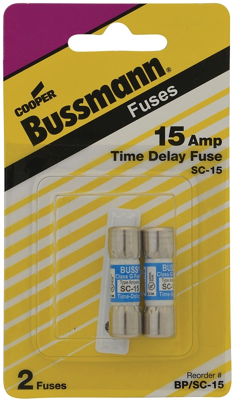 Bussmann BP/SC-15 Fuse, 15 A, 600 VAC, 170 VDC, 10, 100 kA Interrupt, Glass Body, G, Current Limiting, Fast-Acting Fuse