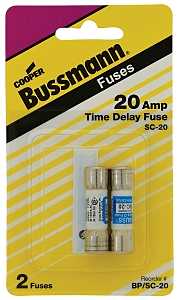 Bussmann BP/SC-20 Time Delay Fuse, 20 A, 600 VAC, 170 VDC, 10, 100 kA Interrupt, Glass Body