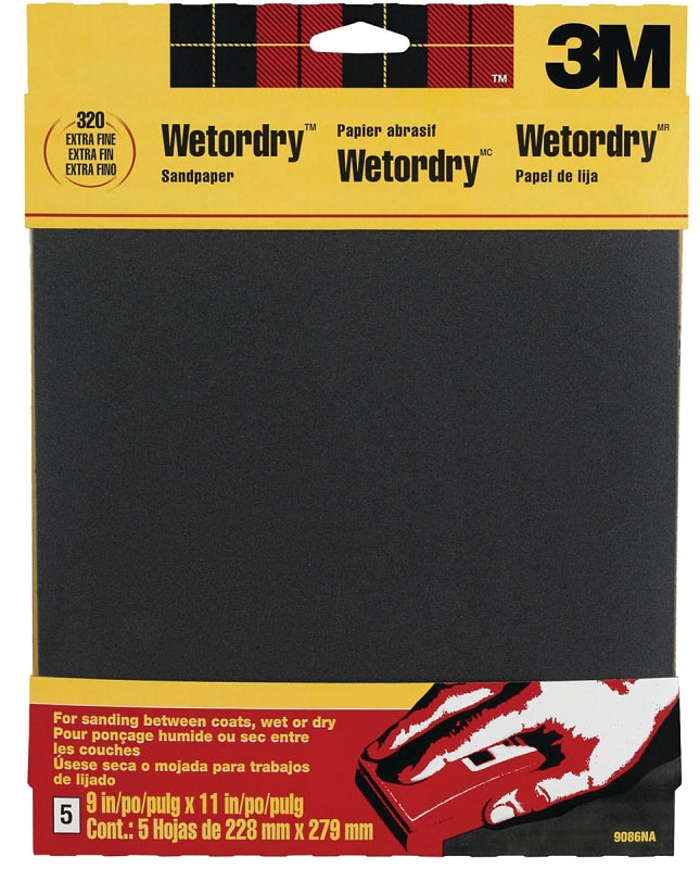3M 9086 Sandpaper, 11 in L, 9 in W, Silicone Carbide Abrasive, 320 Grit, Extra Fine