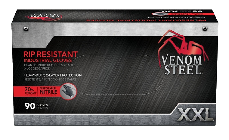 Venom Steel VEN6146N Disposable Gloves, 2XL, Nitrile, Powder-Free, Black/White, 9-1/2 in L
