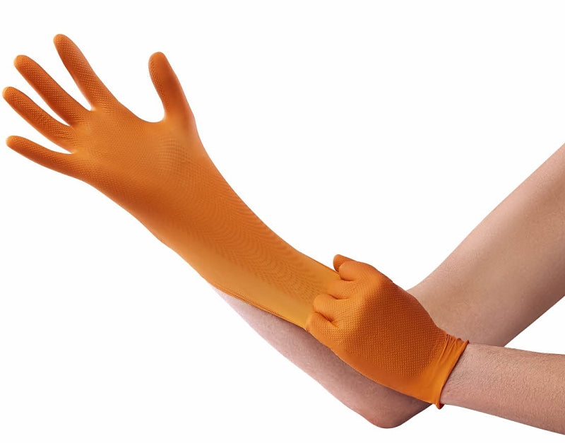 Venom Steel Maximum Grip Series VEN6085 Gloves, One-Size, Nitrile, Powder-Free, High-Visibility Orange, 9-1/2 in L