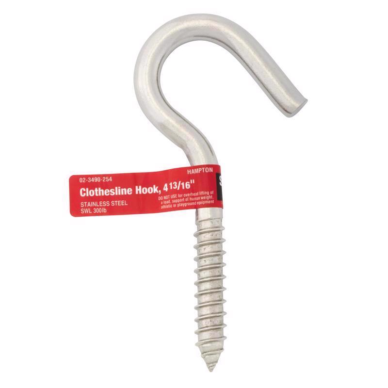 Hampton Small Stainless Steel 4.8125 in. L Clothesline Hook 300 lb 1 pk, Pack of 5
