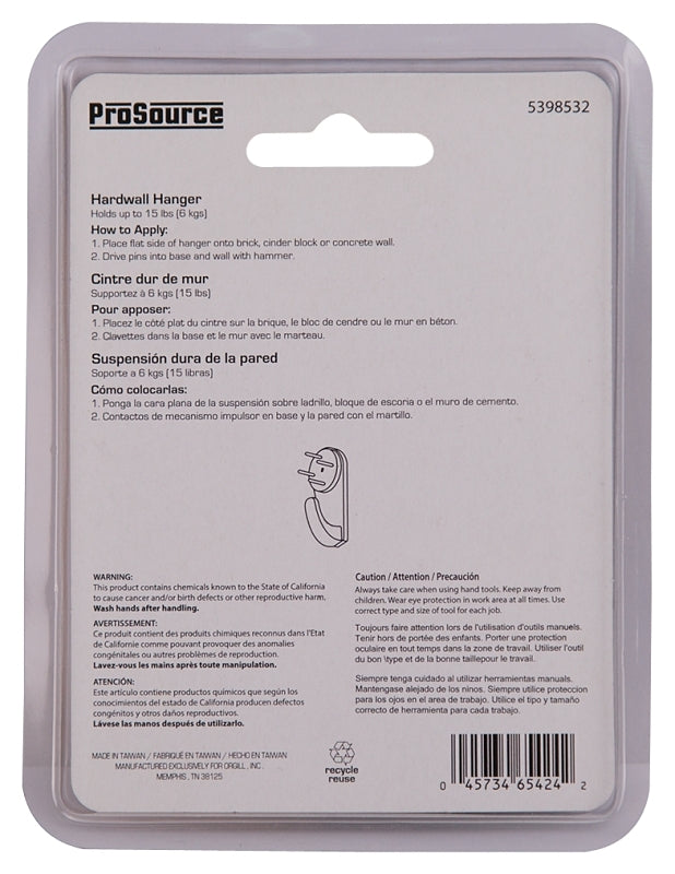 ProSource PH-121121-PS Picture Hanger, 15 lb, Plastic, White, White, Nail