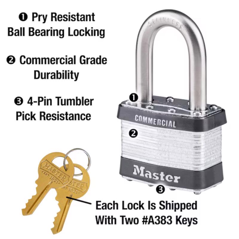 Master Lock 1-1/2 in. H X 7/8 in. W X 2 in. L Steel 4-Pin Cylinder Exterior Padlock, Pack of 6