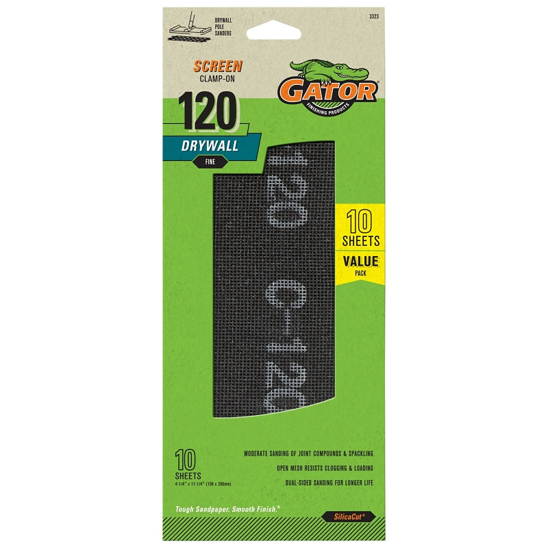 Gator 3323 Precut Sanding Screen, 11-1/4 in L, 4-1/4 in W, 120 Grit, Fine, Silicon Carbide Abrasive, Nylon Backing