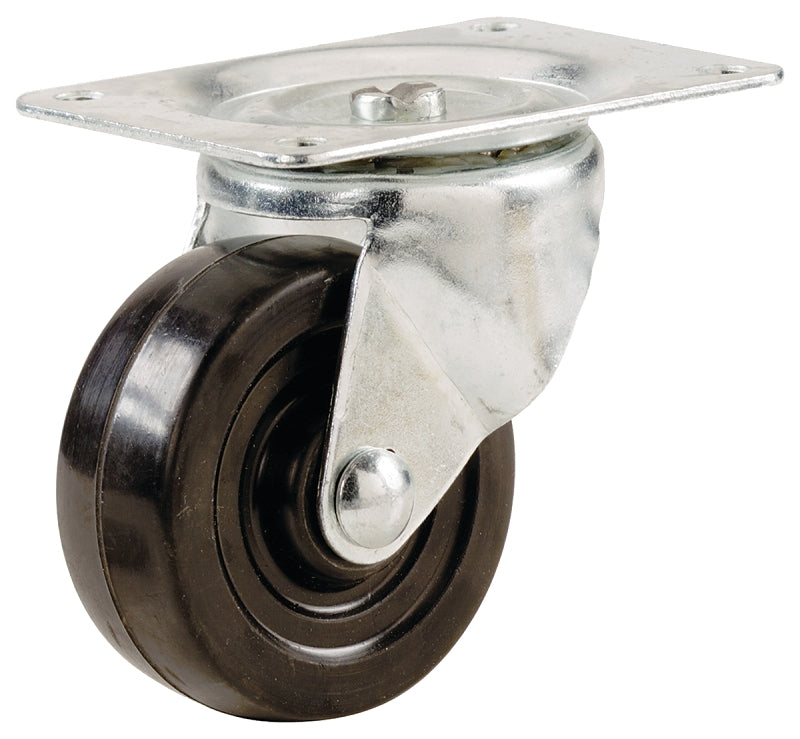 Shepherd Hardware 9477 Swivel Caster, 2 in Dia Wheel, 7/8 in W Wheel, Rubber Wheel, Black, 90 lb