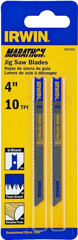Irwin 3071412 Jig Saw Blade, 4 in L, 10 TPI, Metal, Wood, Carbon Steel