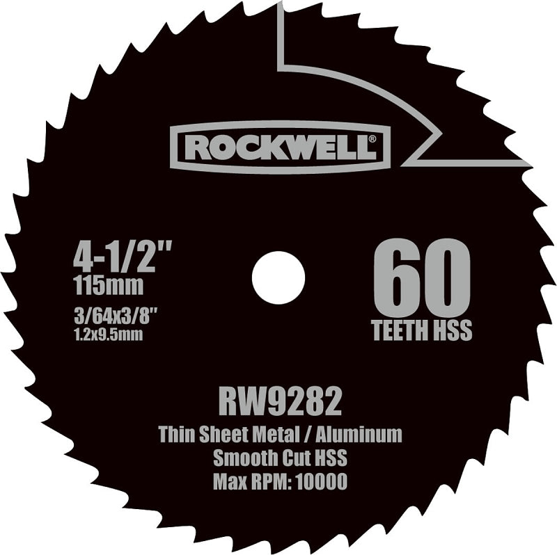 Rockwell RW9282 Circular Saw Blade, 4-1/2 in Dia, 3/8 in Arbor, 60-Teeth, HSS Cutting Edge