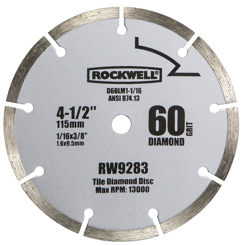 Rockwell RW9283 Circular Saw Blade, 4-1/2 in Dia, 3/8 in Arbor, 60-Teeth, Polycrystalline Diamond Cutting Edge