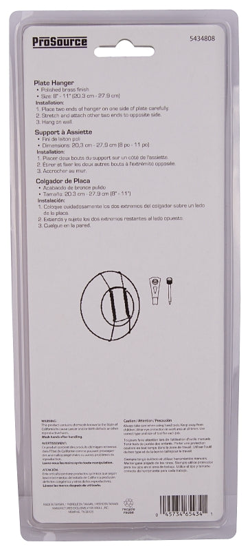 ProSource PH-122052-PS Plate Hanger, Brass, Polished Brass, 30 lb