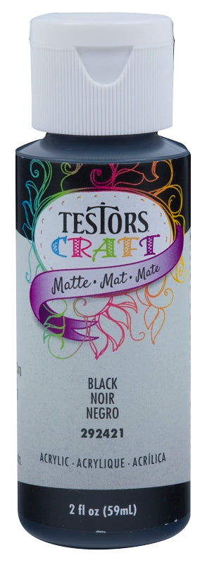 Testors 292421A Craft Paint, Matte, Black, 2 oz Bottle