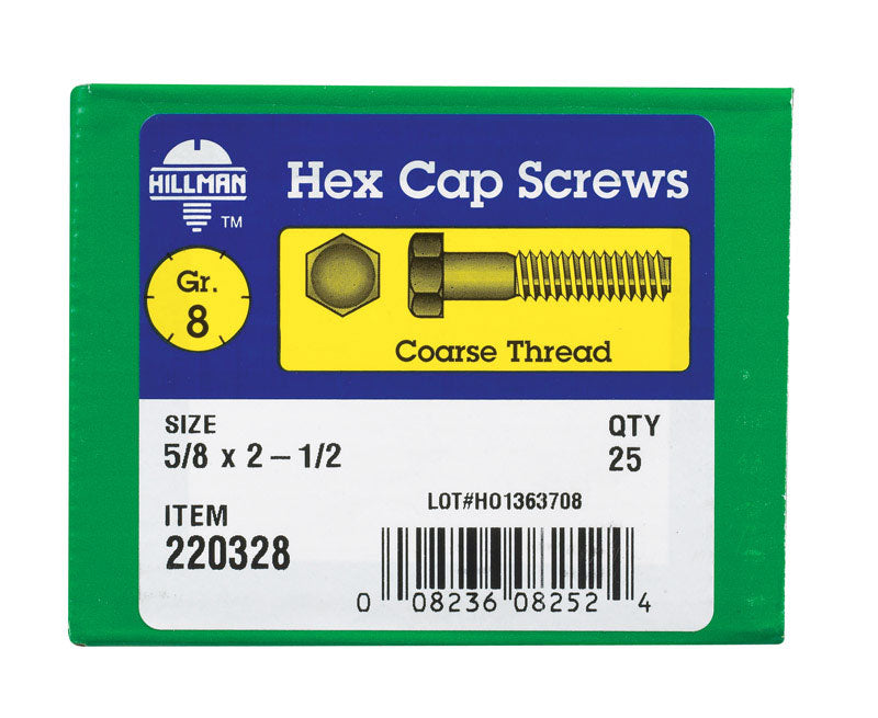 HILLMAN 5/8 in. D X 2-1/2 in. L Heat Treated Steel Hex Head Cap Screw 25 pk