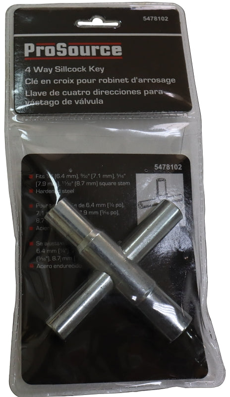 ProSource T154-3L 4-Way Silcock Key, Square Head, Bar Handle, 3 in L