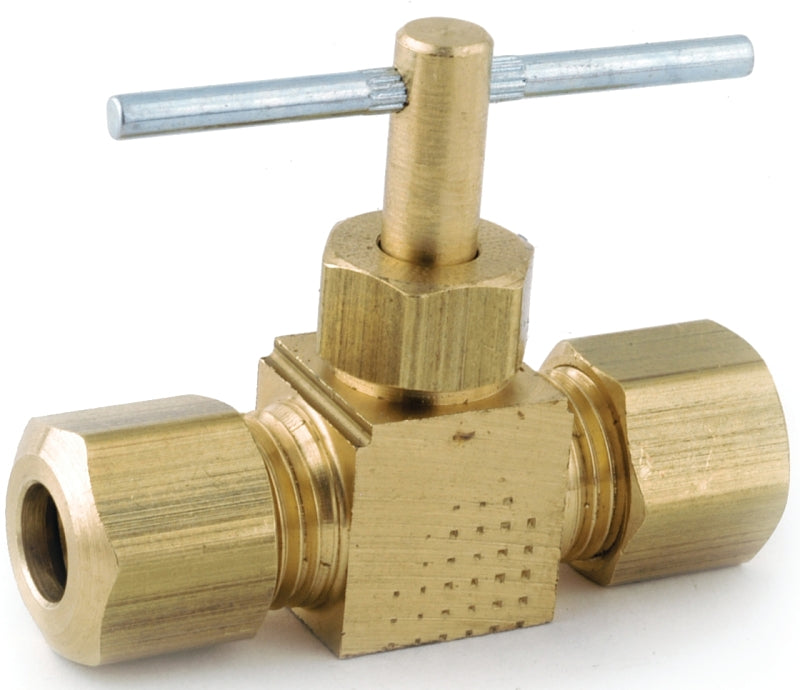 Anderson Metals 759106-06 Straight Needle Shut-Off Valve, 3/8 in Connection, Compression, 150 psi Pressure, Brass Body