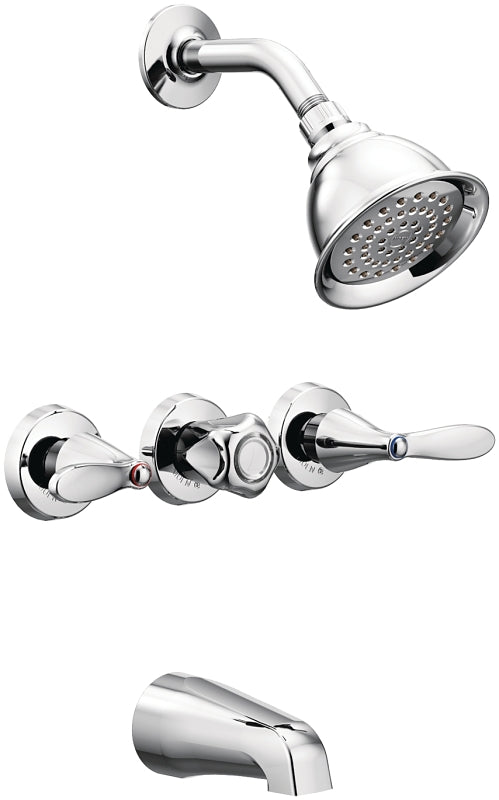 Moen 82663/82403 Tub/Shower Faucet, 1.75 gpm Showerhead, 3-Handle, Metal, Chrome-Plated