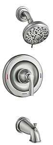 Moen Posi-Temp Hillard 82537SRN Tub and Shower Faucet, Wall-Mount Showerhead, 1.75 gpm Showerhead, Diverter Tub Spout