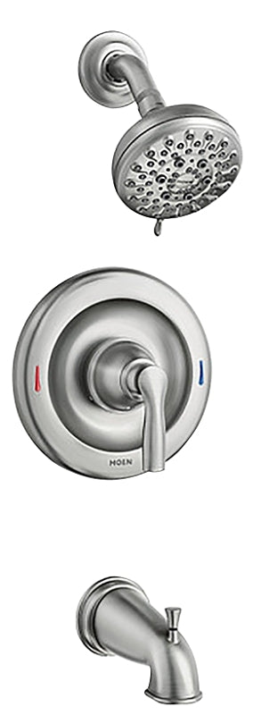 Moen Posi-Temp Hillard Series 82537SRN Tub and Shower Faucet, 1.75 gpm Showerhead, 5-Spray Setting, Diverter Tub Spout