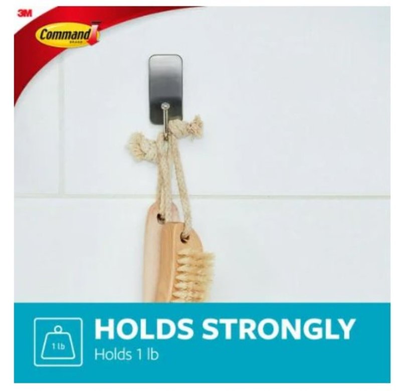 Command BATH33-SN-2ES Small Bath Hook, 1 lb, Metal, Silver, Satin Nickel