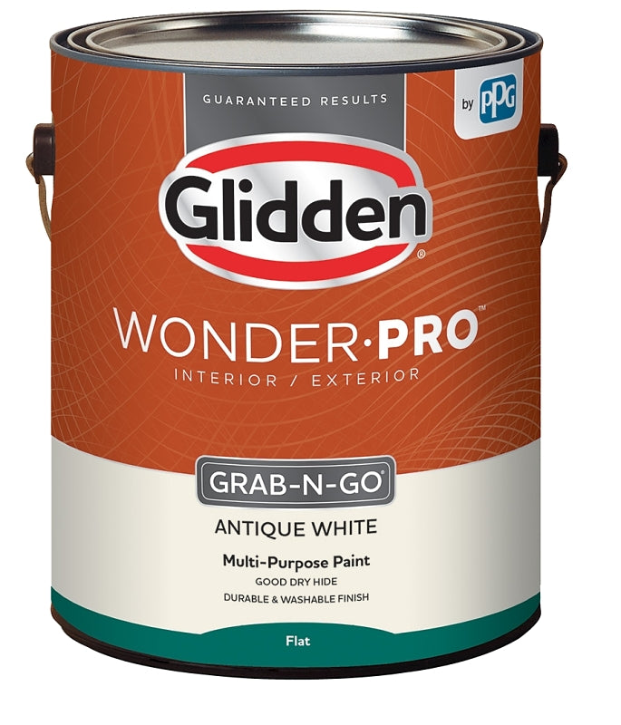 Glidden Wonder-Pro GLWP30WB Series GLWP30AW/01 Paint, Flat Sheen, Antique White, 1 gal, 400 sq-ft/gal Coverage Area, Pack of 4