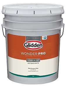 Glidden Wonder-Pro GLWP30AW/05 Interior/Exterior Paint, Flat Sheen, Antique White, 5 gal, 400 sq-ft/gal Coverage Area