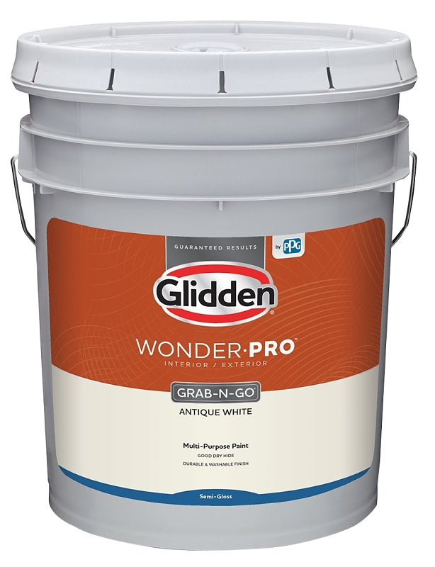 Glidden Wonder-Pro GLWP32WB Series GLWP32AW/05 Paint, Semi-Gloss Sheen, Antique White, 5 gal