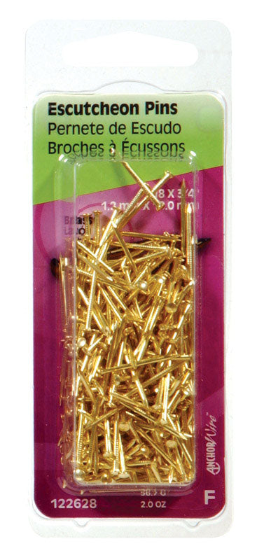 HILLMAN 18 Ga. X 3/4 in. L Brass Escutcheon Pins 1 pk 2 oz, Pack of 6