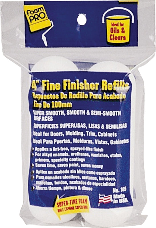 Foampro 165 Fine Finish Roller Refill, 3/8 in Thick Nap, 4 in L, Foam Cover
