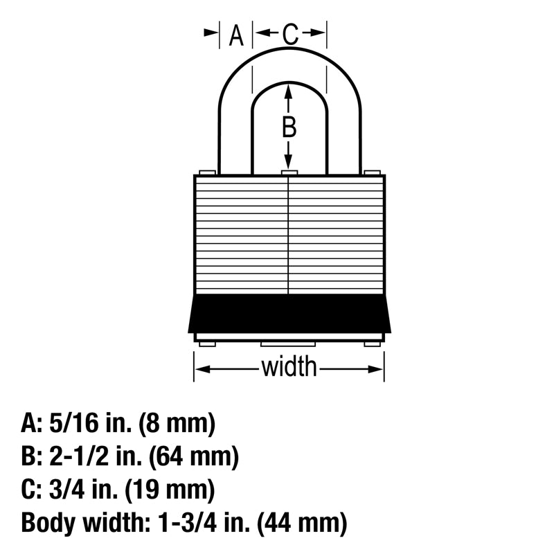 Master Lock 1-3/4 in. W Laminated Steel Ball Bearing Locking Exterior Padlock