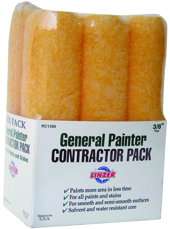 Linzer RC1386 Roller Cover, Polyester Cover, 3/8 in Thick Nap, 9 in L, 12/PK