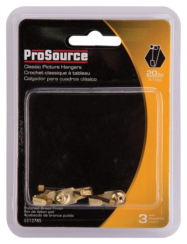 ProSource PH-122268-PS Picture Hanger, 20 lb, Steel, Polished Brass, Brass, Nail-In Mounting