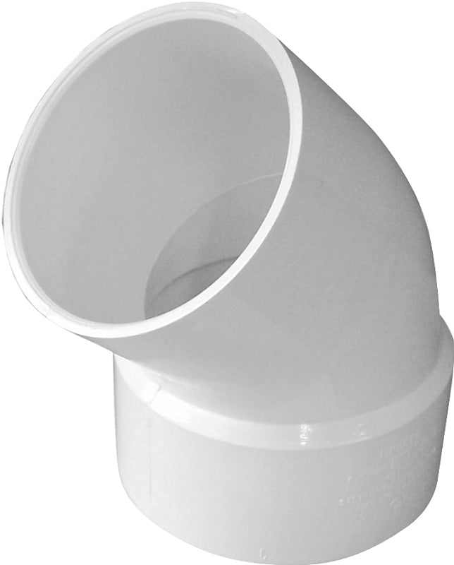 Canplas 414196BC Street Pipe Elbow, 6 in, Spigot x Hub, 45 deg Angle, PVC, White