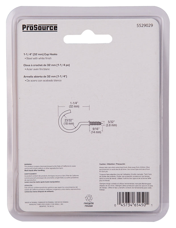 ProSource PH-122322-PS Cup Hook, 5/32 in Thread, 46 mm L, Steel, Painted