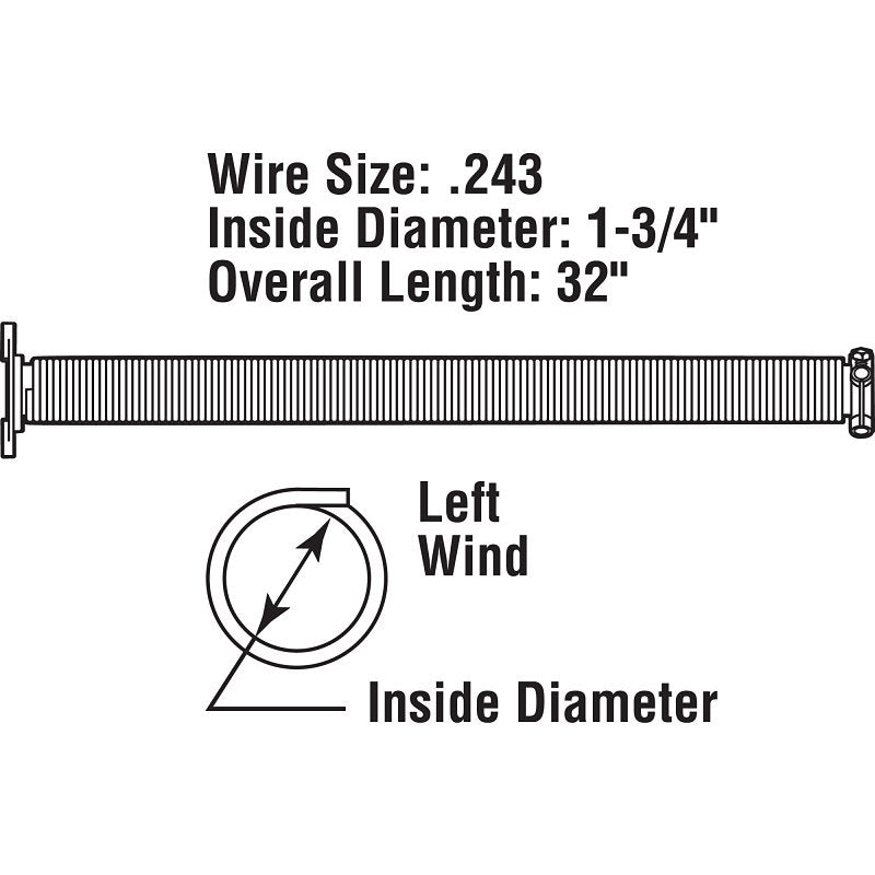 Prime-Line GD 12229 Torsion Spring, 1-3/4 in ID, 2 in OD, 32 in OAL, Carbon Steel, Plain