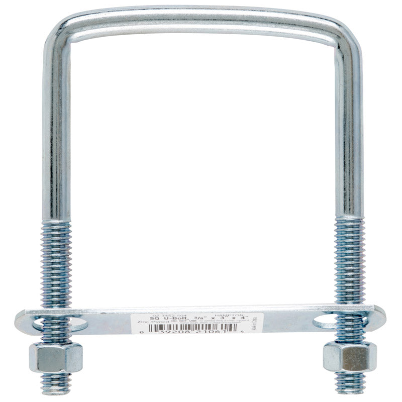 Hampton 3/8 in. X 3 in. W X 4 in. L Coarse Zinc-Plated Steel Square Bend U Bolt, Pack of 10