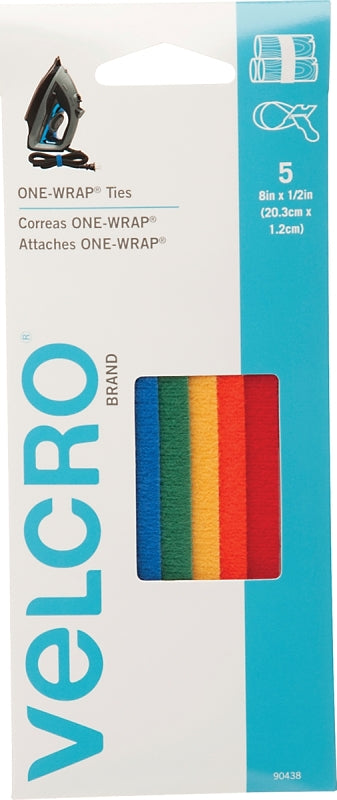 VELCRO Brand One Wrap 90438 Hook and Loop Fastener, 1/2 in W, 8 in L, Nylon/Polypropylene