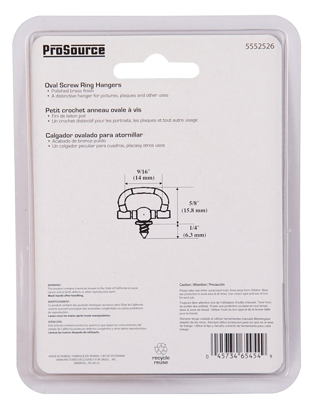 ProSource PH-122321-PS Frame Hanger, 2 lb, Brass, Polished Brass, Brass, 5/8 in Opening, Screw Mounting