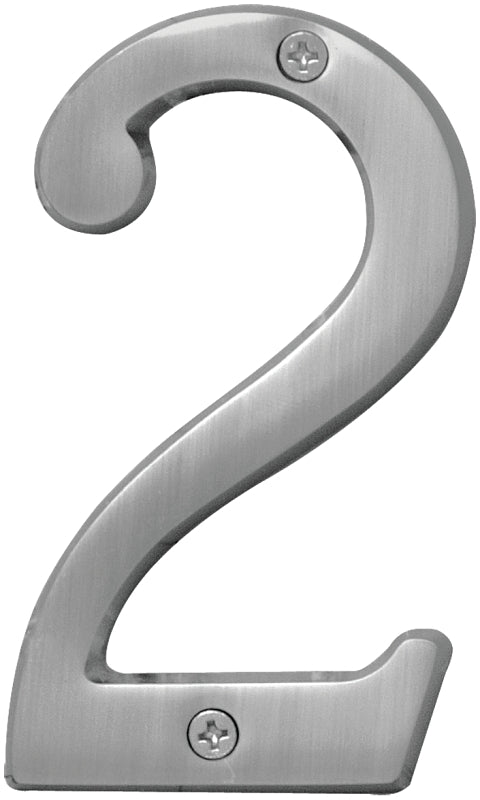Hy-Ko Prestige Series BR-43SN/2 House Number, Character: 2, 4 in H Character, Nickel Character, Solid Brass, Pack of 3