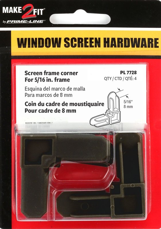 Make-2-Fit PL 7728 Square Cut Screen Frame Corner, Plastic, Bronze, For: Square-Cut Ends of 5/16 Aluminum Screen Frame