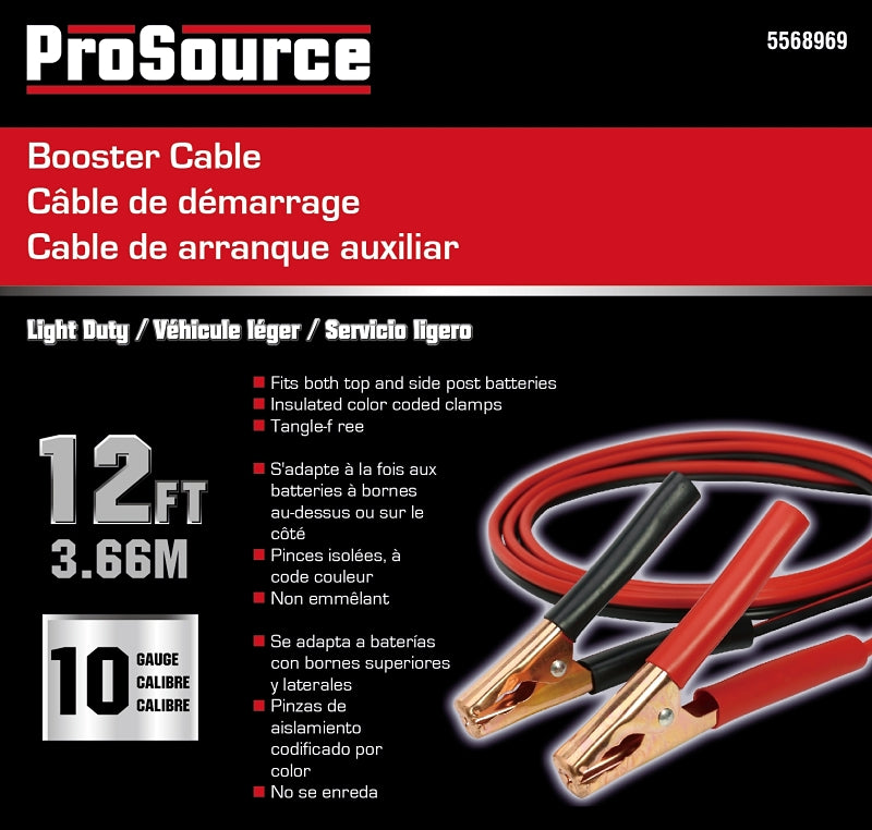ProSource 101211 Booster Cable, 10 AWG Wire, 4-Conductor, Clamp, Clamp, Stranded, Black/Yellow Sheath
