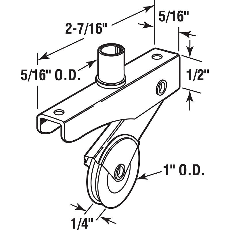 Prime-Line B 702 Sliding Screen Door Roller, 1 in Dia Roller, 1/4 in W Roller, Steel